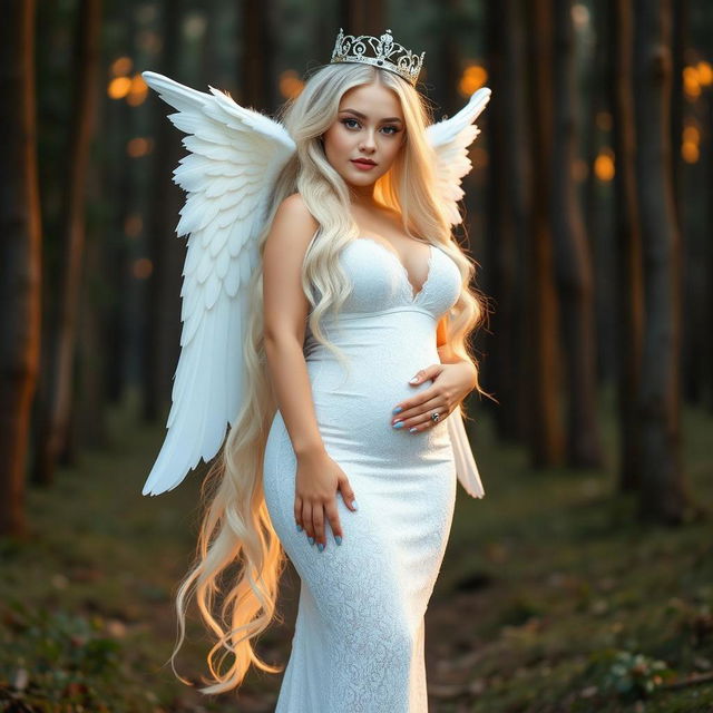 A beautiful, innocent girl with an hourglass figure, featuring long flowing hair in shades of white, silver, and light blue