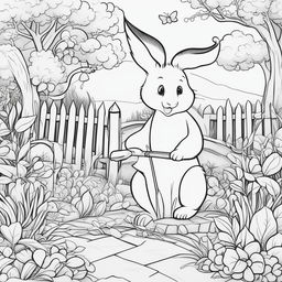 This is a series of black and white line art illustrations of whimsical Pixar-style garden animals, designed for children's coloring pages