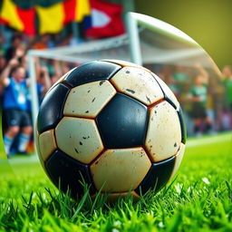 A vibrant and dynamic profile picture themed around football, featuring a close-up of a football surrounded by elements of the game like a green grassy field, a goalpost in the background, and a cheering crowd