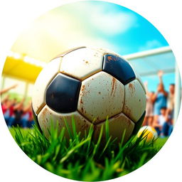 A vibrant and dynamic profile picture themed around football, featuring a close-up of a football surrounded by elements of the game like a green grassy field, a goalpost in the background, and a cheering crowd