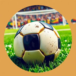 A vibrant and dynamic profile picture themed around football, featuring a close-up of a football surrounded by elements of the game like a green grassy field, a goalpost in the background, and a cheering crowd