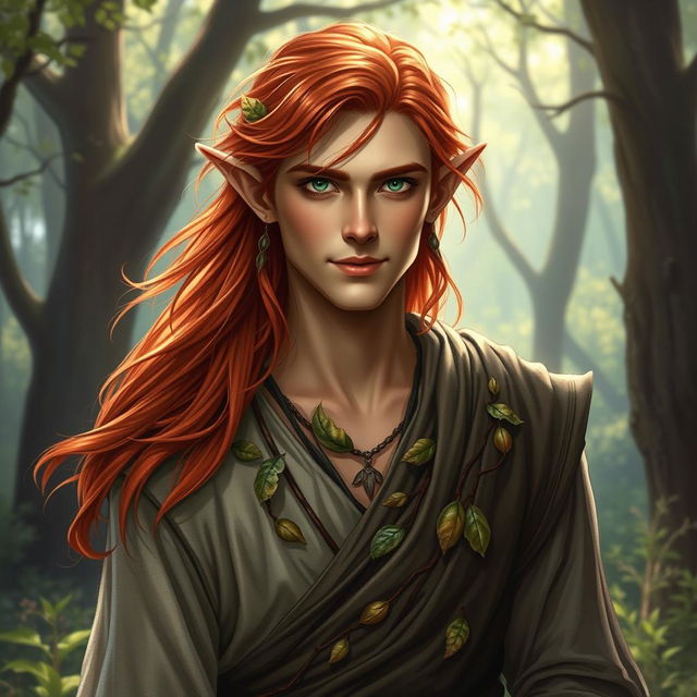 An artistic portrayal of a fantasy character, featuring a male elf appearing to be around 30 years old