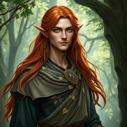 An artistic portrayal of a fantasy character, featuring a male elf appearing to be around 30 years old