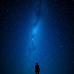 A vast starry sky that stretches infinitely, depicting the grandeur of the universe contrasted against a backdrop of personal pain
