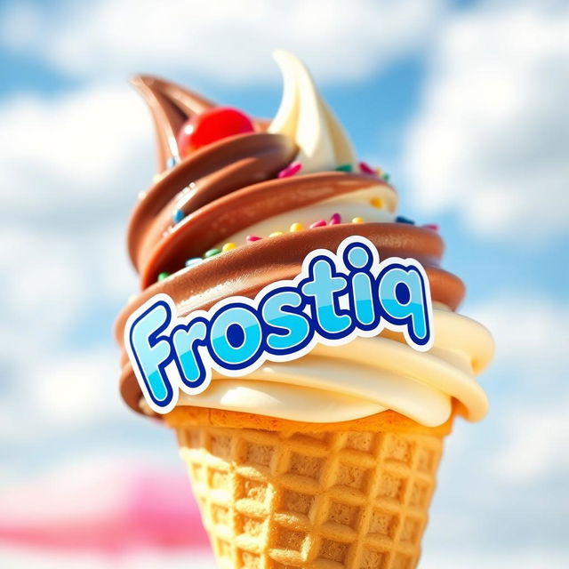 A delicious ice cream cone featuring a swirl of three flavors: strawberry, chocolate, and vanilla