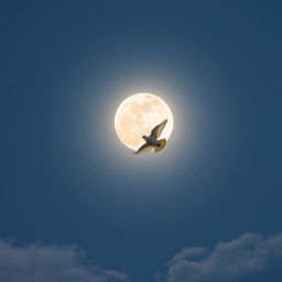 A bright full moon in a clear sky, with a dove flying gently across the scene