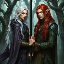 An exquisite artistic portrayal of a fantasy character couple consisting of a human woman and a male elf