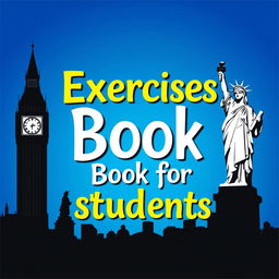 An engaging design featuring a vibrant blue gradient background, highlighting the silhouettes of Big Ben and the Statue of Liberty