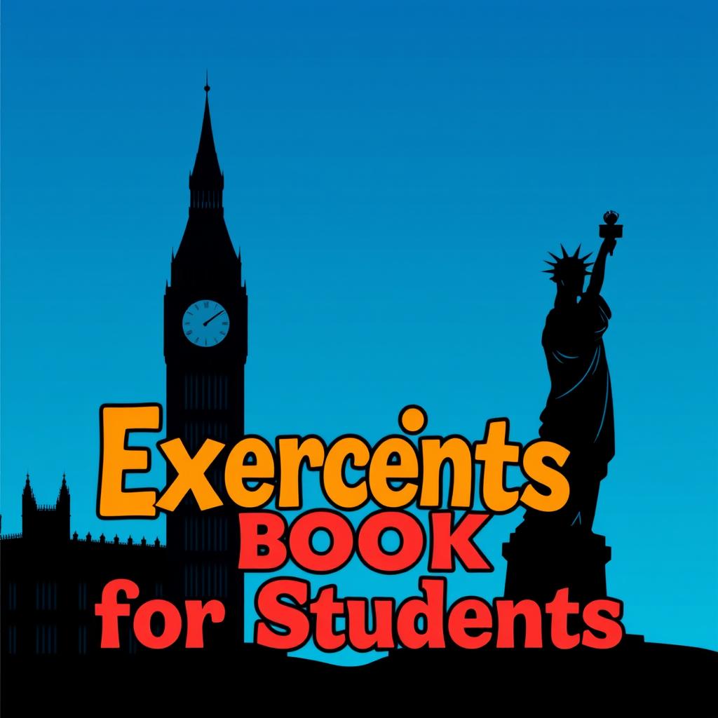 An engaging design featuring a vibrant blue gradient background, highlighting the silhouettes of Big Ben and the Statue of Liberty