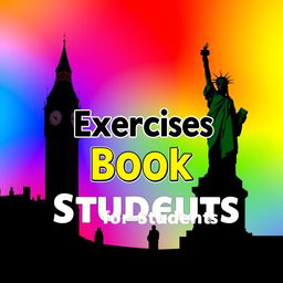 An imaginative design featuring a vibrant gaygradient background that blends rainbow colors seamlessly, showcasing the silhouettes of Big Ben and the Statue of Liberty