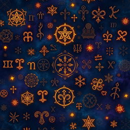 A magical background texture filled with intricate rune designs, featuring ancient symbols and glows