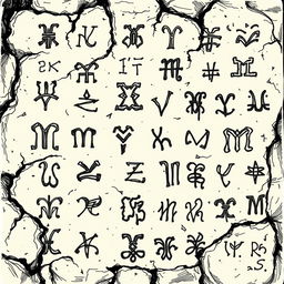 A hand-drawn American comic style illustration of a wall covered in rune inscriptions