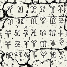 A hand-drawn American comic style illustration of a wall covered in rune inscriptions