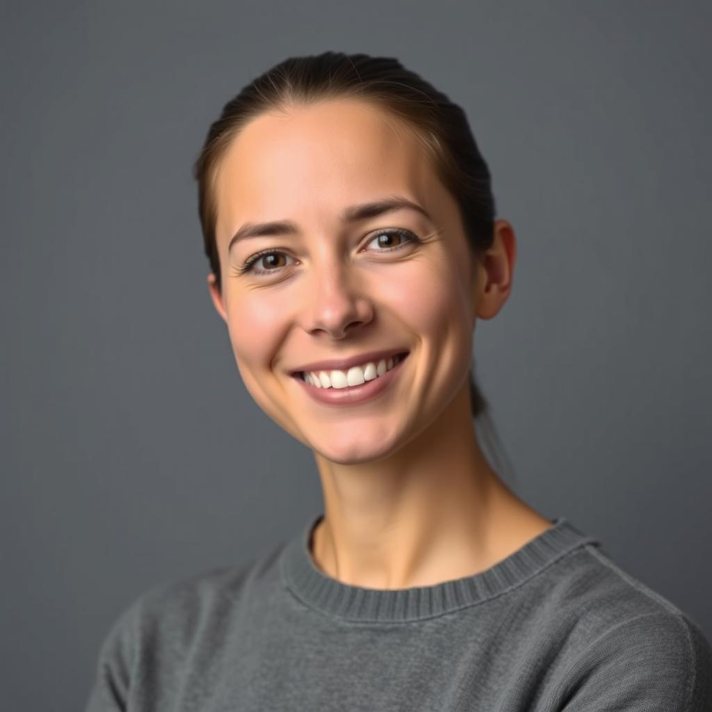 A portrait of a person against a gray background, showcasing excellent lighting