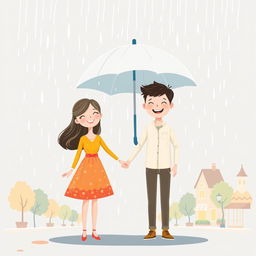 A charming illustration of a couple holding hands under the rain, showcasing their love and connection