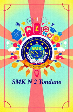 A visually striking cover design featuring the emblem of SMK N 2 Tondano prominently displayed in the center