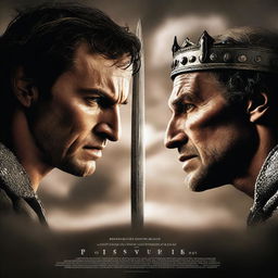 An intense, high-quality film poster showcasing a face-off between Perseus and the King