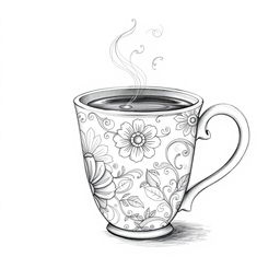 A beautifully designed coffee cup sketch featuring intricate patterns and textures