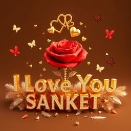 A luxurious 3D render of an opulent logo featuring a vibrant red rose adorned with sparkling diamonds and gemstones