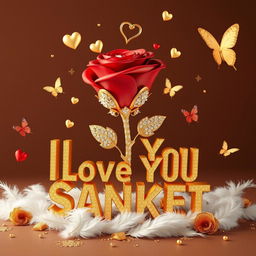 A luxurious 3D render of an opulent logo featuring a vibrant red rose adorned with sparkling diamonds and gemstones
