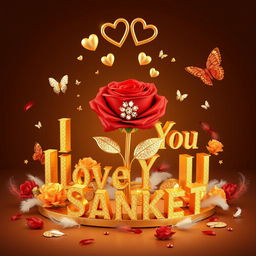 A luxurious 3D render of an opulent logo featuring a vibrant red rose adorned with sparkling diamonds and gemstones