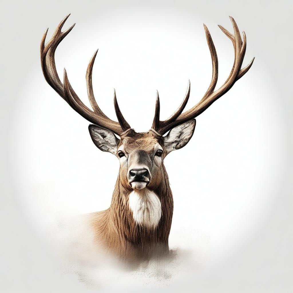 A high-quality digital art illustration of a large, imposing male deer with grand antlers