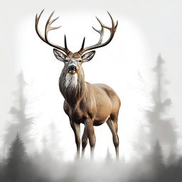 A high-quality digital art illustration of a large, imposing male deer with grand antlers