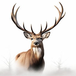 A high-quality digital art illustration of a large, imposing male deer with grand antlers