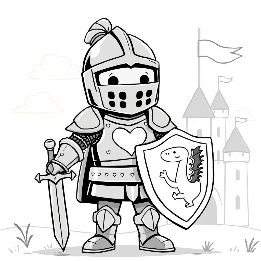 A cute and whimsical depiction of a medieval knight's armor, designed in a playful and childish style