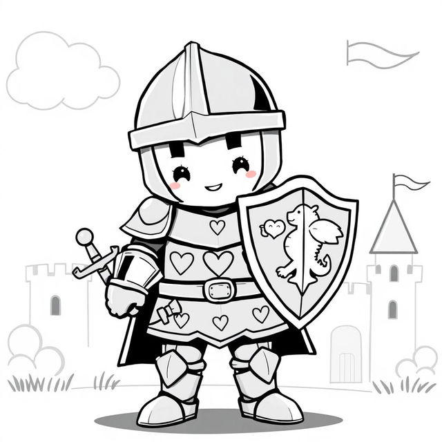 A cute and whimsical depiction of a medieval knight's armor, designed in a playful and childish style