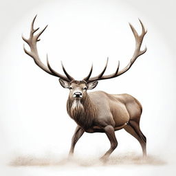 A high-quality digital art illustration of a large, imposing male deer with grand antlers