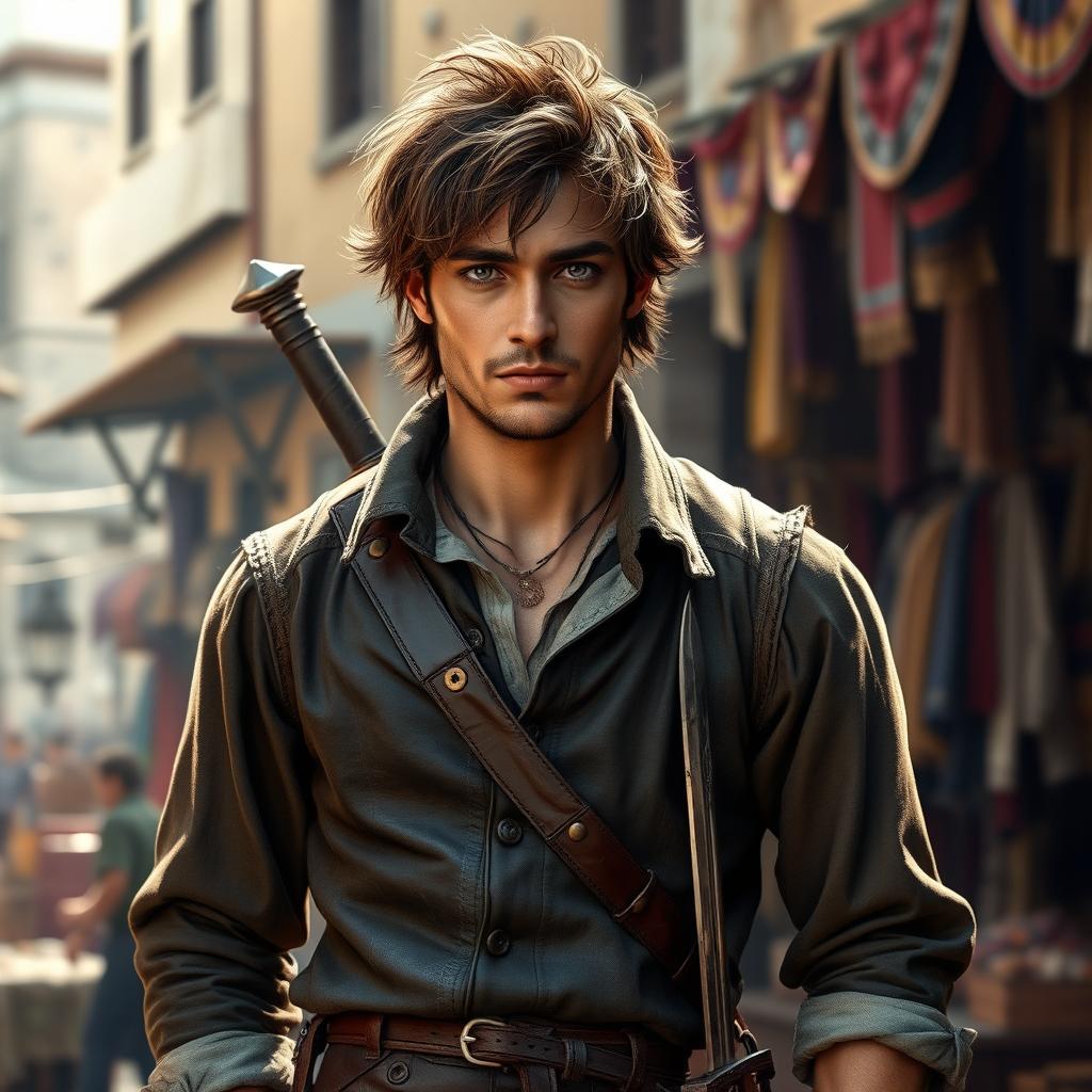 A realistic depiction of a 29-year-old Italian rogue-mercenary from the 17th century