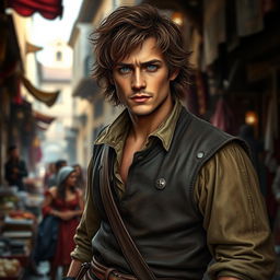 A realistic depiction of a 29-year-old Italian rogue-mercenary from the 17th century