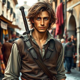 A realistic depiction of a 29-year-old Italian rogue-mercenary from the 17th century