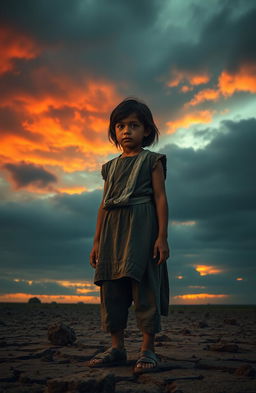 A poignant scene depicting a girl representing resilience amidst adversity