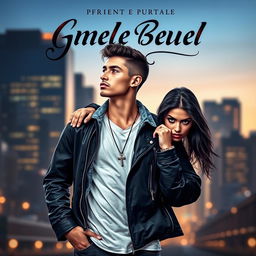 A stunning book cover featuring a young man with a thoughtful expression, dressed in casual but stylish attire, standing strong and confident