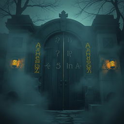 An ancient gate adorned with intricate runes, set in a medieval style