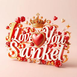 A visually stunning and enchanting 3D illustration featuring the words 'I Love You Sanket' in exquisite opulent gold-white red lettering