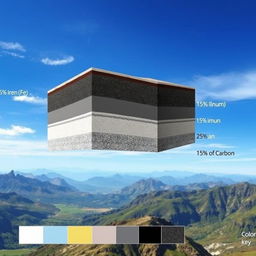 A cross-sectional visual representation of a hypothetical lithosphere composed of 45% iron (Fe), 15% aluminum (Al), 25% silicon (Si), and 15% carbon (C)