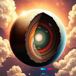 A detailed illustration of a planet showcasing a hypothetical lithosphere with a composition of 45% iron (Fe), 15% aluminum (Al), 25% silicon (Si), and 15% carbon (C)