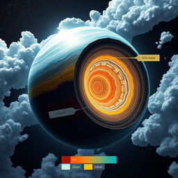 A detailed illustration of a planet showcasing a hypothetical lithosphere with a composition of 45% iron (Fe), 15% aluminum (Al), 25% silicon (Si), and 15% carbon (C)