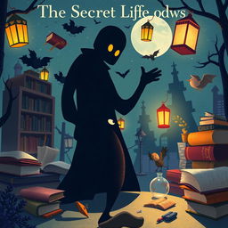 An enchanting illustration based on 'The Secret Life of Shadows,' depicting shadows with unique personalities engaging in lively adventures when humans aren't around