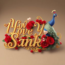 A visually stunning and extravagant 3D render illustration of the name "I Love You Sanket" in exquisite golden lettering