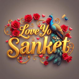 A visually stunning and extravagant 3D render illustration of the name "I Love You Sanket" in exquisite golden lettering