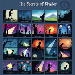 A captivating poster showcasing 20 storyboard frames illustrating 'The Secret Life of Shadows'