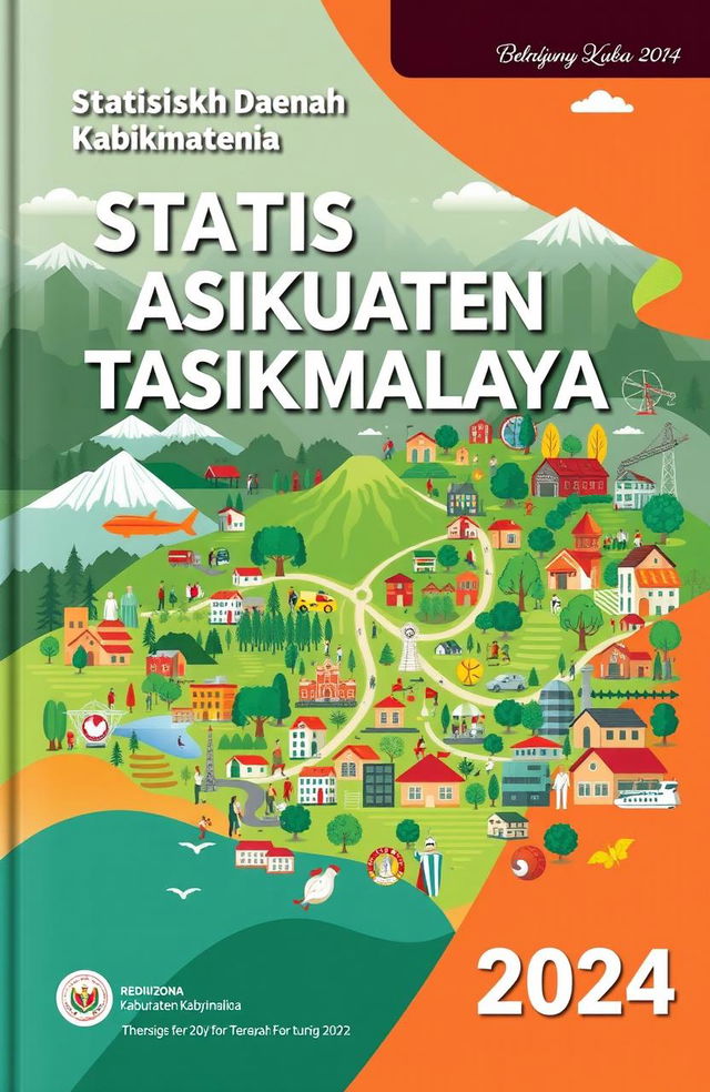 A detailed and informative cover design for a publication titled 'Statistik Daerah Kabupaten Tasikmalaya 2024'