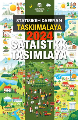 A detailed and informative cover design for a publication titled 'Statistik Daerah Kabupaten Tasikmalaya 2024'