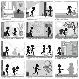 A detailed collection of 20 storyboard frames for 'The Secret Life of Shadows'