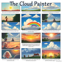 A visually stunning poster featuring 20 storyboard frames for 'The Cloud Painter'