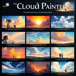 A visually stunning poster featuring 20 storyboard frames for 'The Cloud Painter'